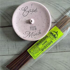 New Pink Ceramic Incense Stick Holder With New Pkg. Of Jasmine Incense Included